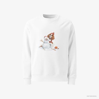 Cavalier King Charles Spaniel Crafting a Snowman White Sweatshirt