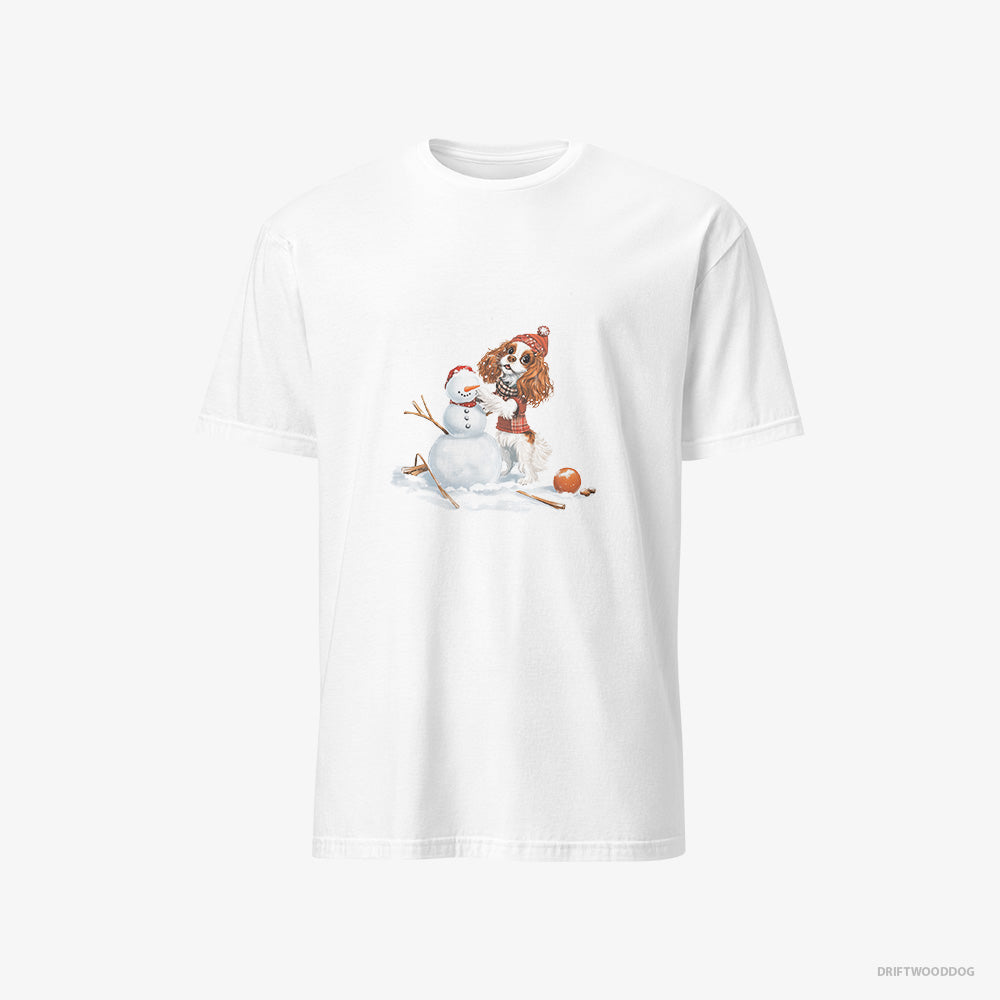 Cavalier King Charles Spaniel T-Shirt – Men White T-Shirt Classic – Crafting a Snowman (on White Background)