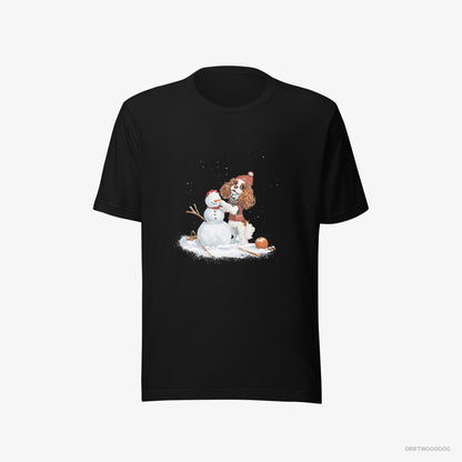 Cavalier King Charles Spaniel Crafting a Snowman Black T-Shirt