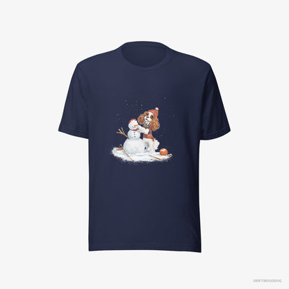 Cavalier King Charles Spaniel Crafting a Snowman Navy T-Shirt