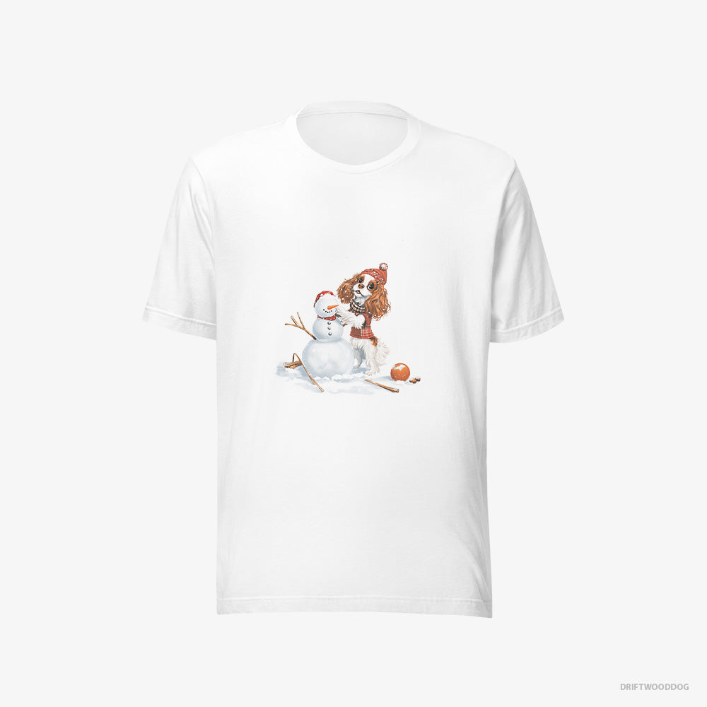 Cavalier King Charles Spaniel T-Shirt – Men White T-Shirt Eco-Friendly – Crafting a Snowman (on White Background)