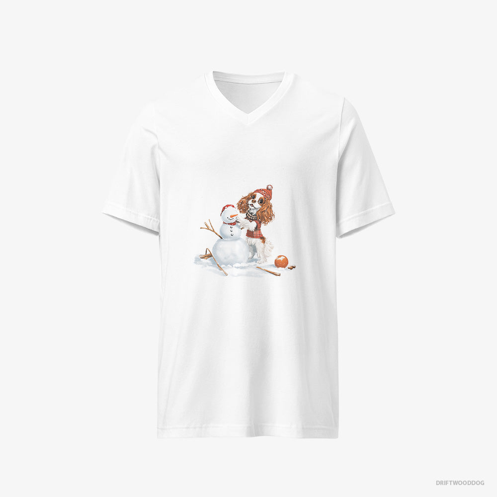 Cavalier King Charles Spaniel Crafting a Snowman V-Neck T-Shirt