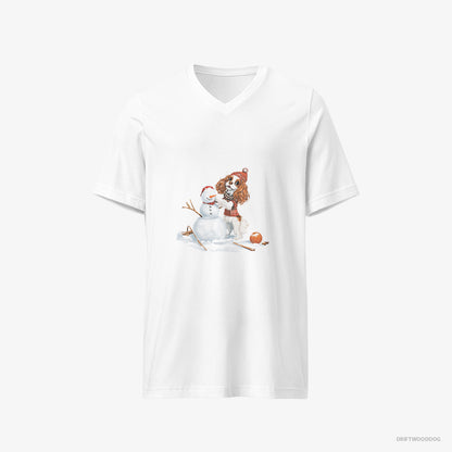 Cavalier King Charles Spaniel Crafting a Snowman White T-Shirt