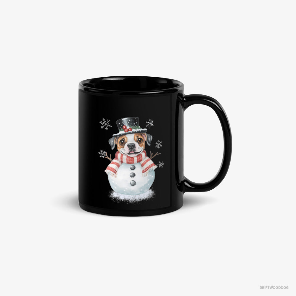 Bulldog Mug – Unisex Black Mug Classic – in a Full Snowman Getup (on White Background)