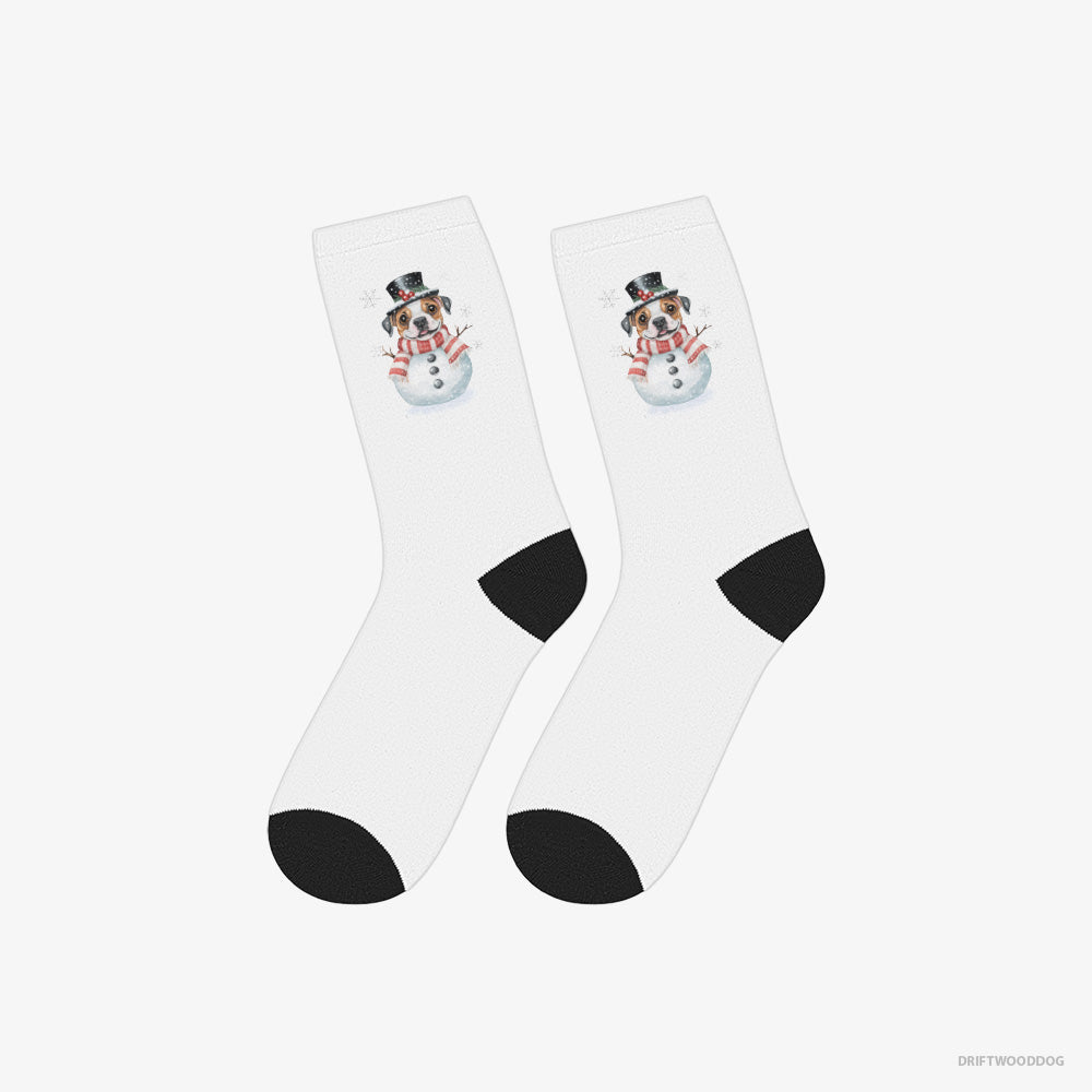 Bulldog Socks – Unisex White Socks Classic – in a Full Snowman Getup (on White Background)