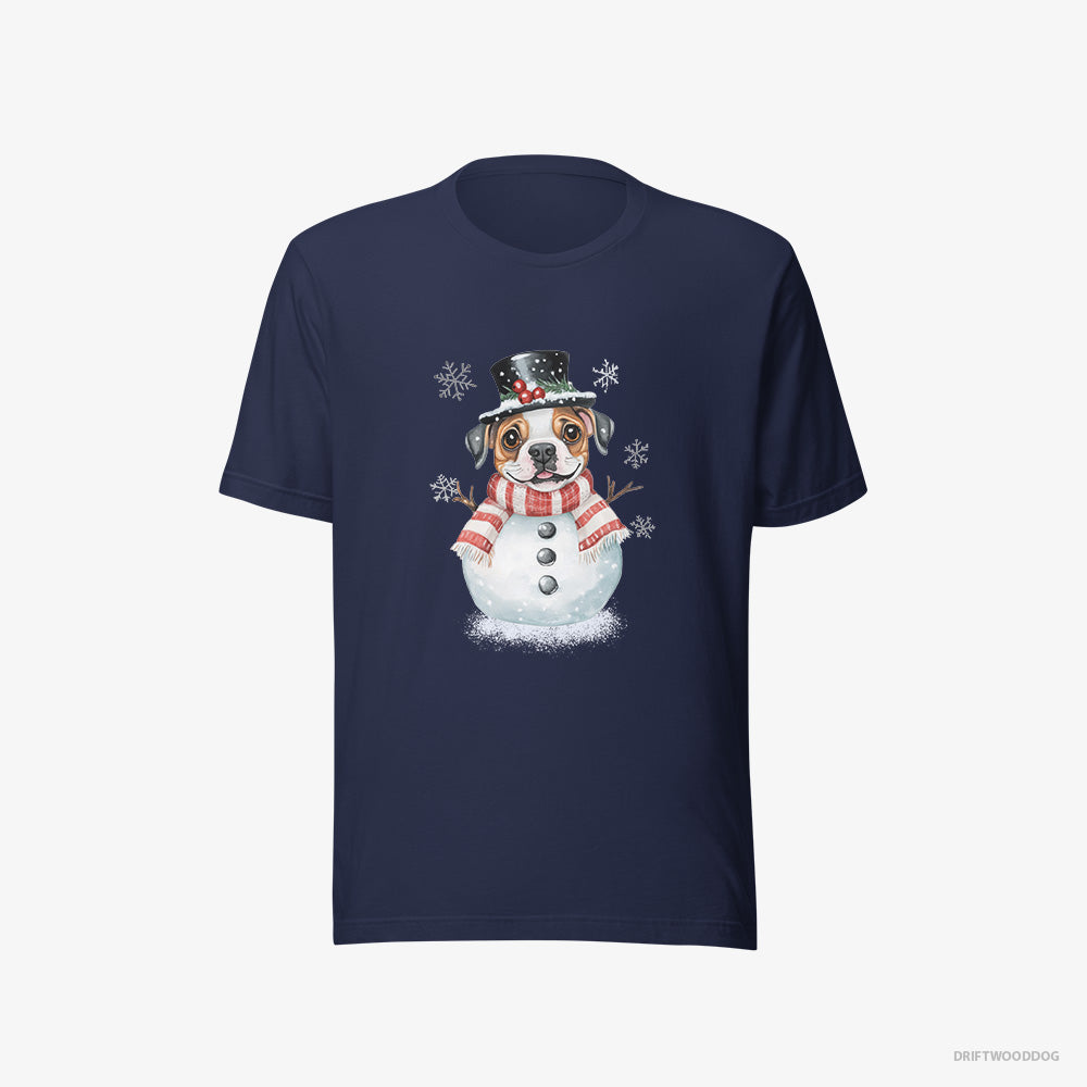 Bulldog T-Shirt – Men Navy T-Shirt Eco-Friendly – in a Full Snowman Getup (on White Background)