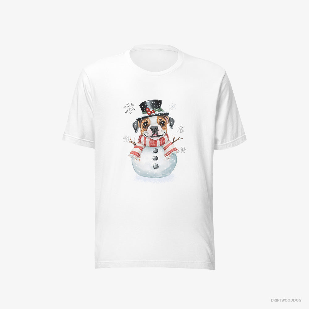 Bulldog T-Shirt – Women White T-Shirt Eco-Friendly – in a Full Snowman Getup (on White Background)