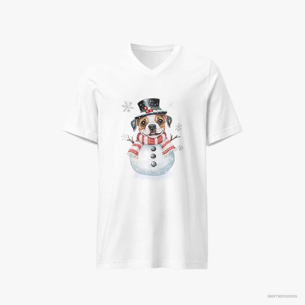 Bulldog in a Full Snowman Getup V-Neck T-Shirt