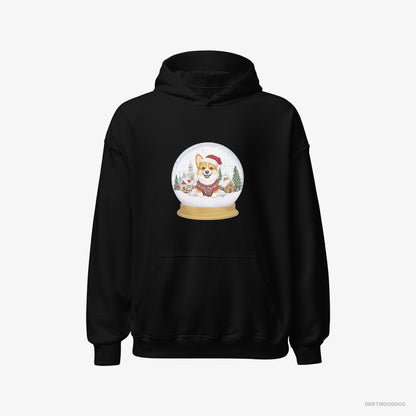 Corgi in a Christmas Snow Globe Black Hoodie