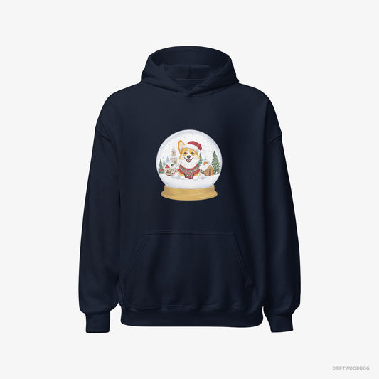 Adorable Corgi in a Christmas Snow Globe – Women's Hoodie Navy – Classic