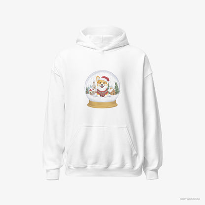 Corgi Hoodie – Men White Hoodie Classic – in a Christmas Snow Globe (on White Background)