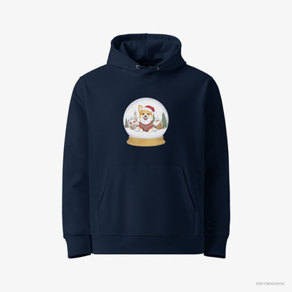 Corgi in a Christmas Snow Globe Navy Hoodie