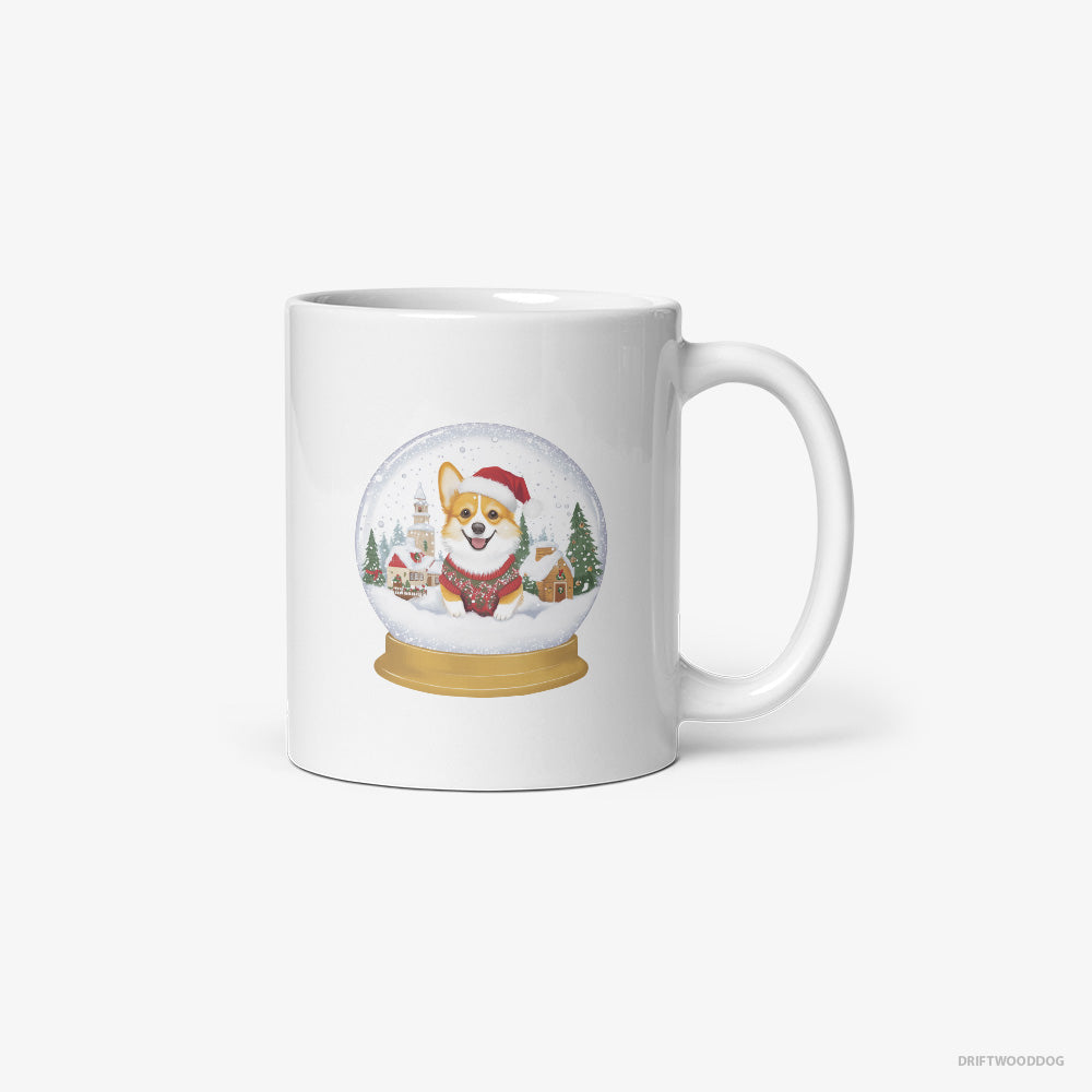 Corgi Mug – Unisex White Mug Classic – in a Christmas Snow Globe (on White Background)