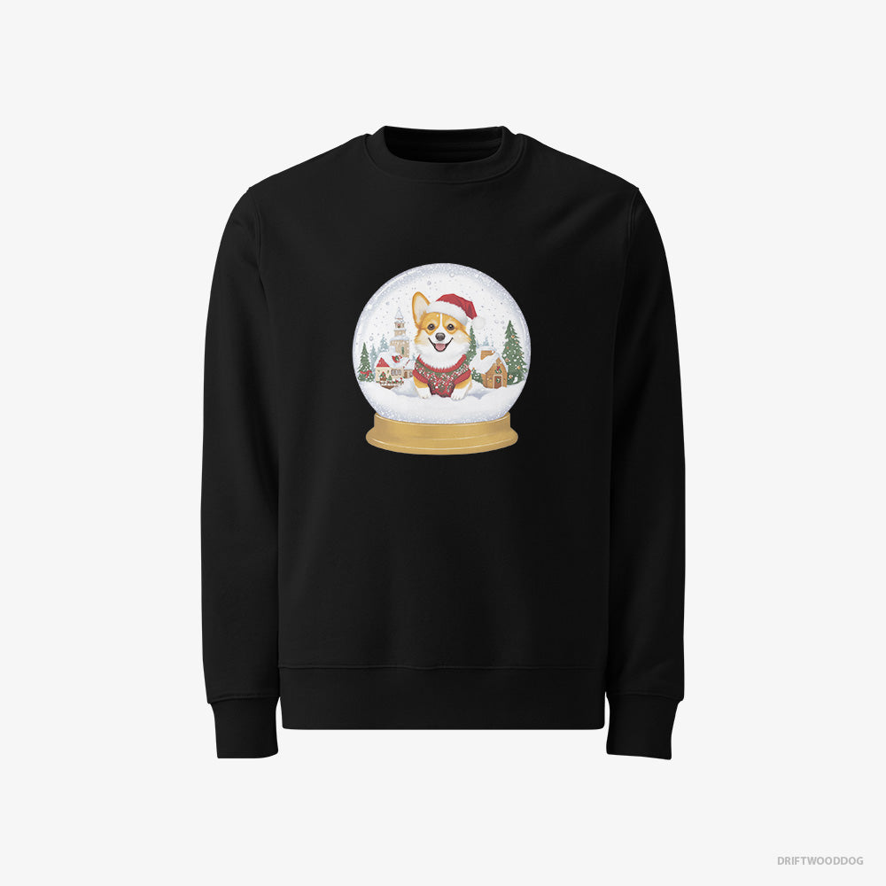 Corgi Sweatshirt – Men Black Sweatshirt Classic – in a Christmas Snow Globe (on White Background)