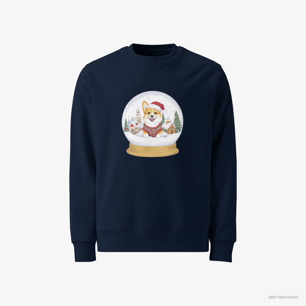 Corgi Sweatshirt – Men Navy Sweatshirt Classic – in a Christmas Snow Globe (on White Background)