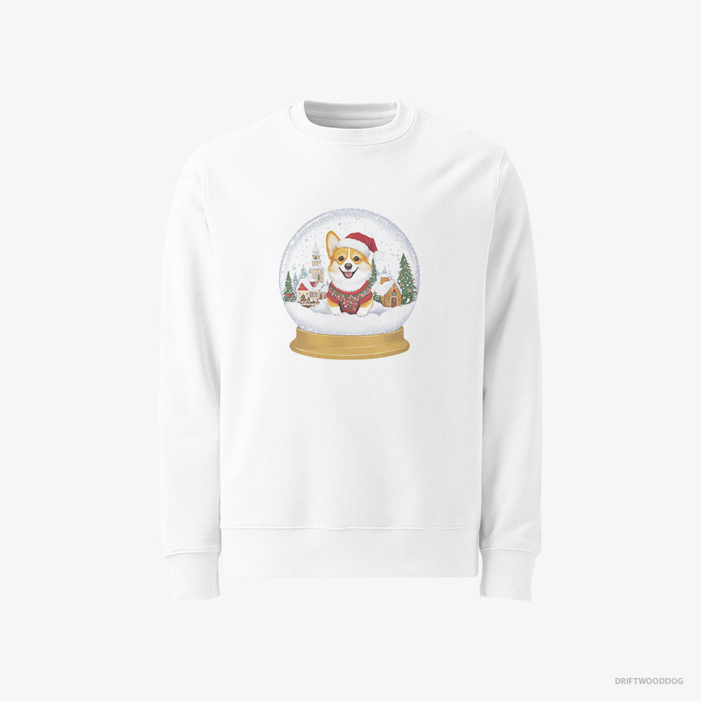 Corgi Sweatshirt – Women White Sweatshirt Classic – in a Christmas Snow Globe (on White Background)