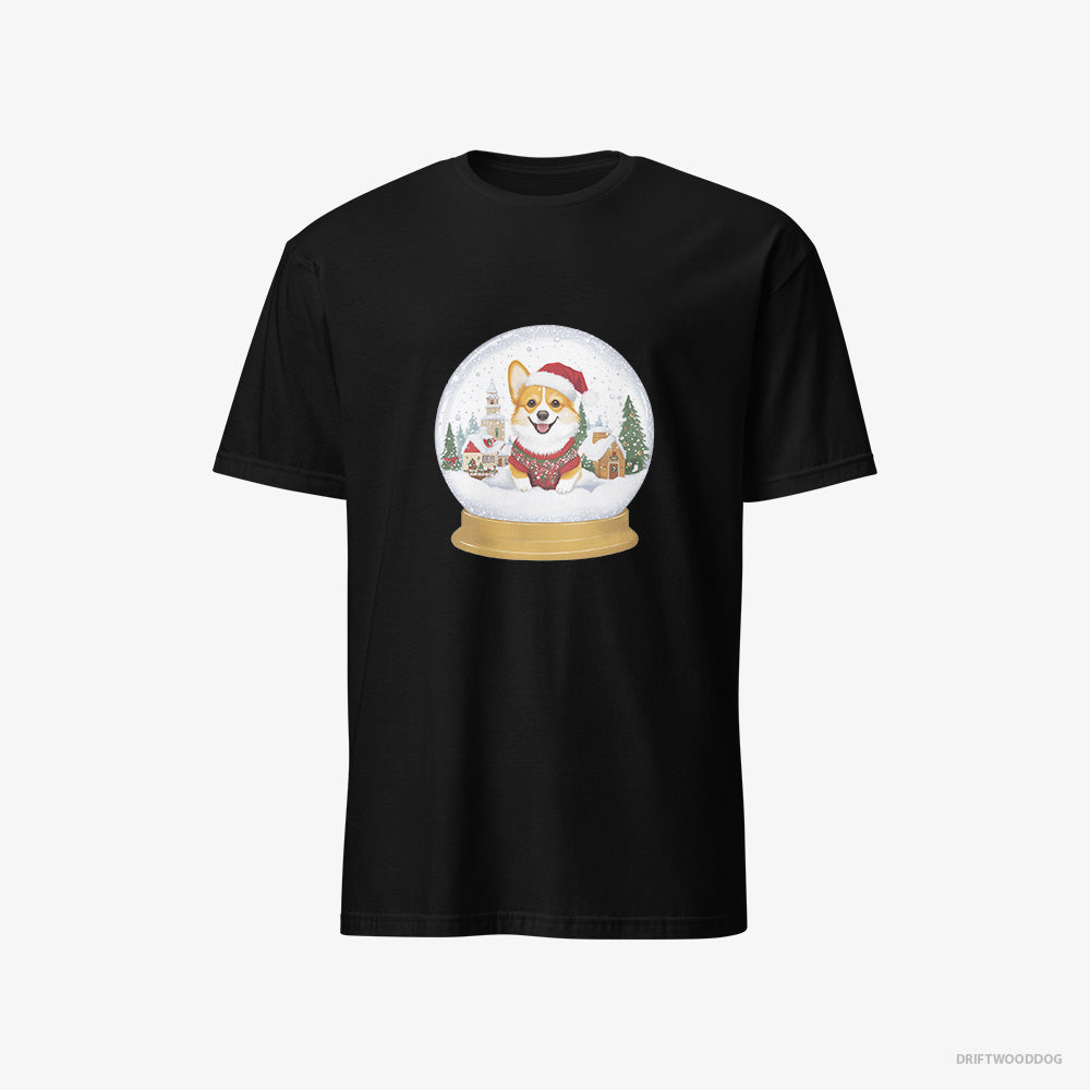 Corgi T-Shirt – Women Black T-Shirt Classic – in a Christmas Snow Globe (on White Background)