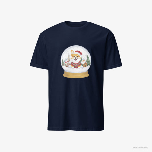 Adorable Corgi in a Christmas Snow Globe – Men's T-Shirt Navy – Classic