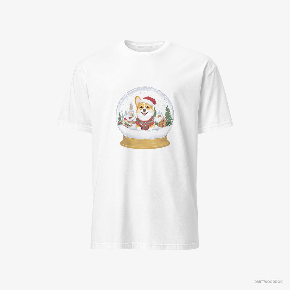 Corgi T-Shirt – Women White T-Shirt Classic – in a Christmas Snow Globe (on White Background)