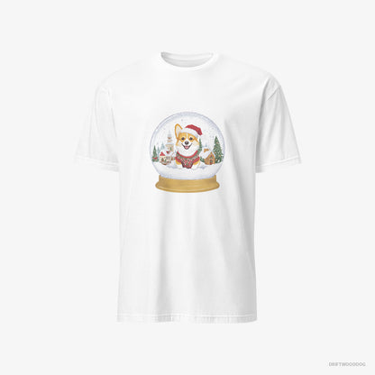 Corgi in a Christmas Snow Globe White T-Shirt