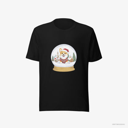 Corgi in a Christmas Snow Globe Black T-Shirt