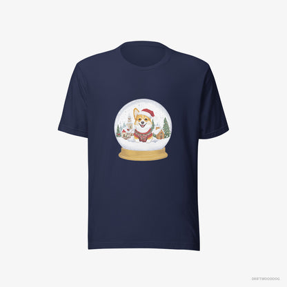 Corgi in a Christmas Snow Globe Navy T-Shirt