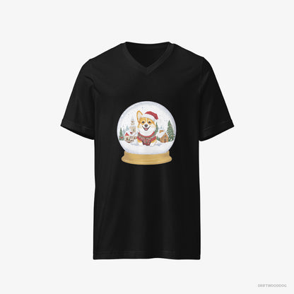 Corgi in a Christmas Snow Globe Black T-Shirt