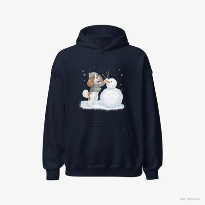 Cavalier King Charles Spaniel Sculpting a Snowman Navy Hoodie