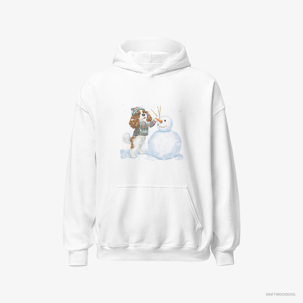 Cavalier King Charles Spaniel Hoodie – Women White Hoodie Classic – Sculpting a Snowman (on White Background)