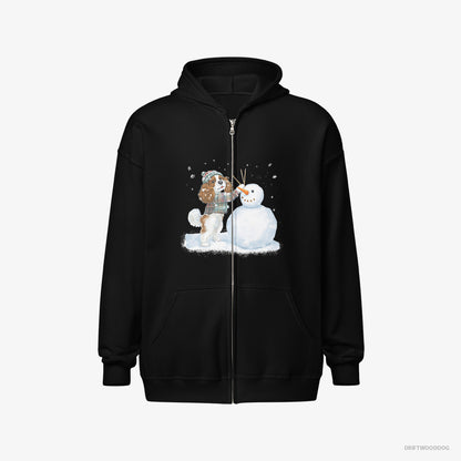 Cavalier King Charles Spaniel Sculpting a Snowman Black Hoodie