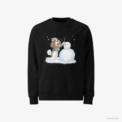 Cavalier King Charles Spaniel Sweatshirt – Men Black Sweatshirt Classic – Sculpting a Snowman (on White Background)