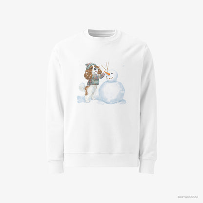 Cavalier King Charles Spaniel Sculpting a Snowman White Sweatshirt