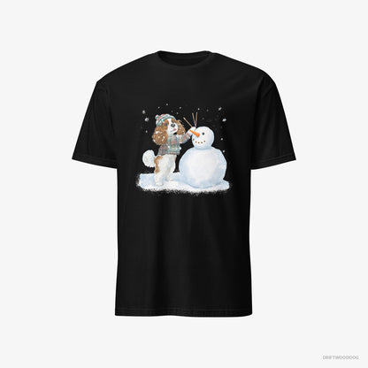 Cavalier King Charles Spaniel Sculpting a Snowman Black T-Shirt