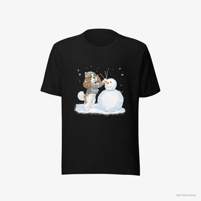 Cavalier King Charles Spaniel Sculpting a Snowman Black T-Shirt