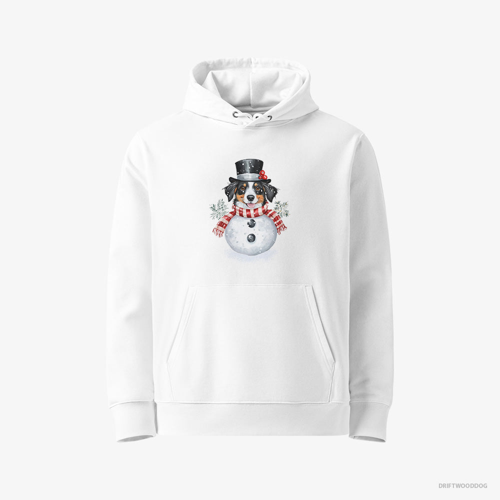 Border Collie Hoodie – Women White Hoodie Eco-Friendly – Dressed as a Snowman (on White Background)