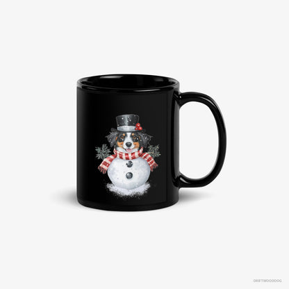 Border Collie Mug – Unisex Black Mug Classic – Dressed as a Snowman (on White Background)