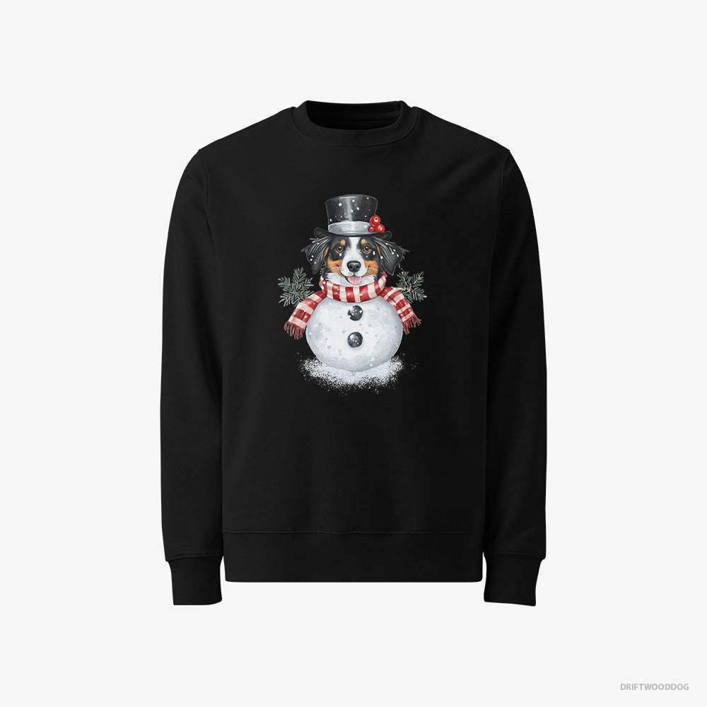 Border Collie Sweatshirt – Men Black Sweatshirt Classic – Dressed as a Snowman (on White Background)