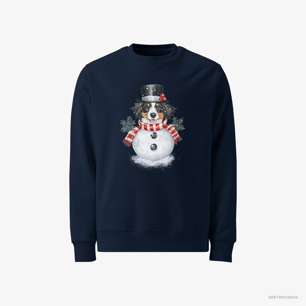 Border Collie Sweatshirt – Men Navy Sweatshirt Classic – Dressed as a Snowman (on White Background)