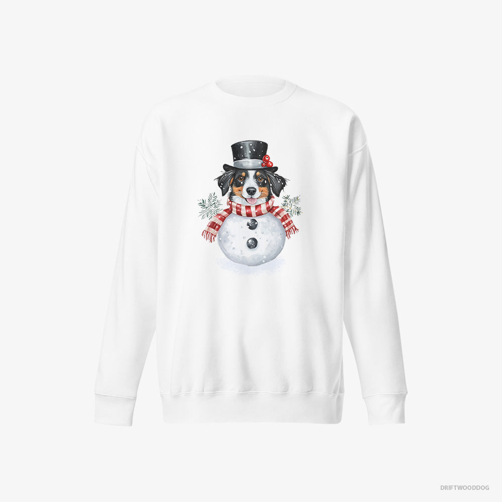 Border Collie Sweatshirt – Men White Sweatshirt Eco-Friendly – Dressed as a Snowman (on White Background)