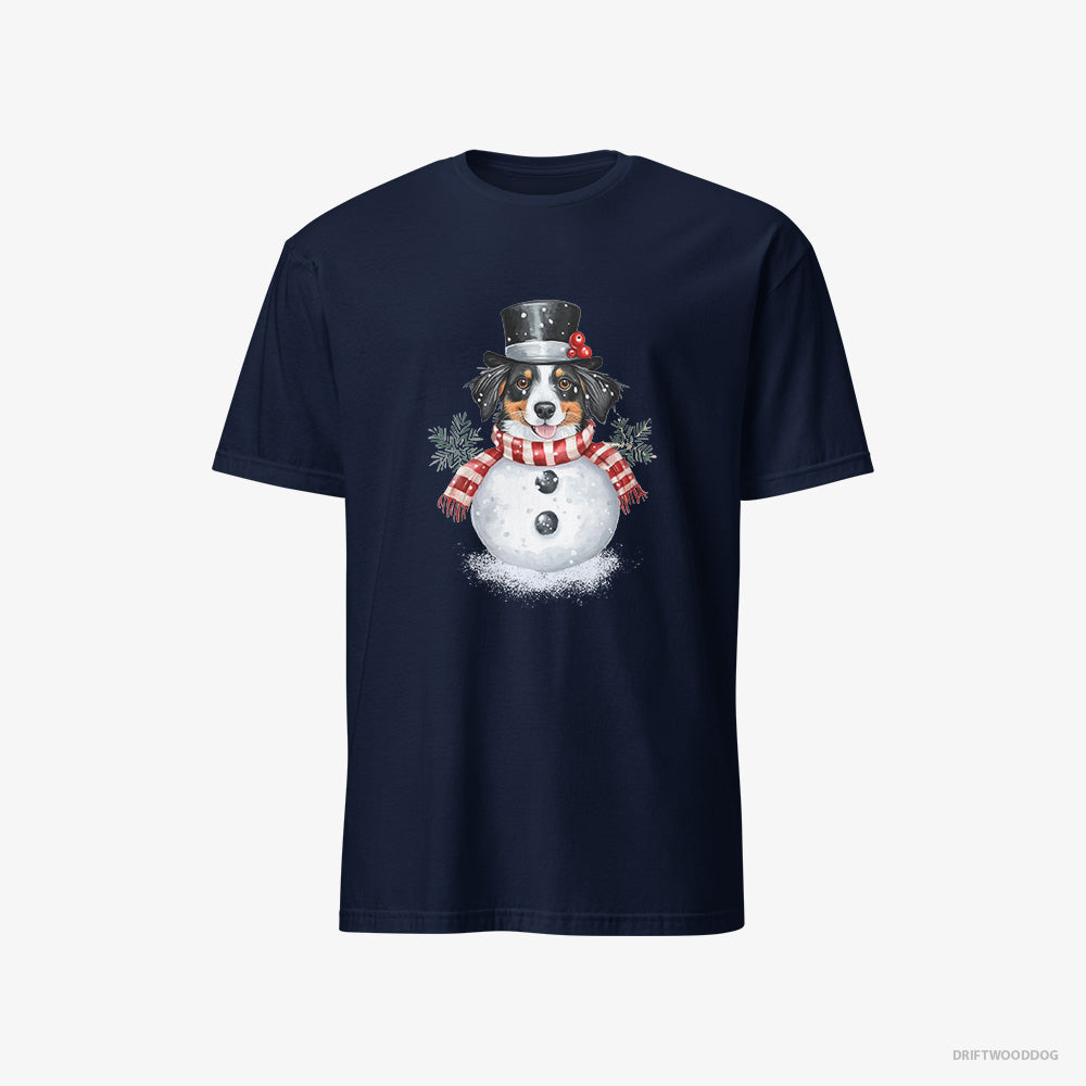 Border Collie T-Shirt – Men Navy T-Shirt Classic – Dressed as a Snowman (on White Background)