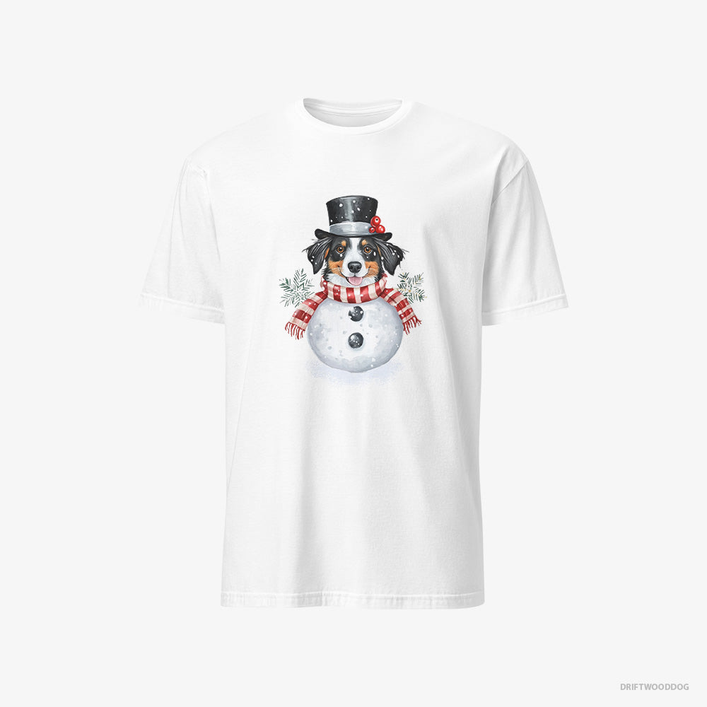 Border Collie T-Shirt – Men White T-Shirt Classic – Dressed as a Snowman (on White Background)