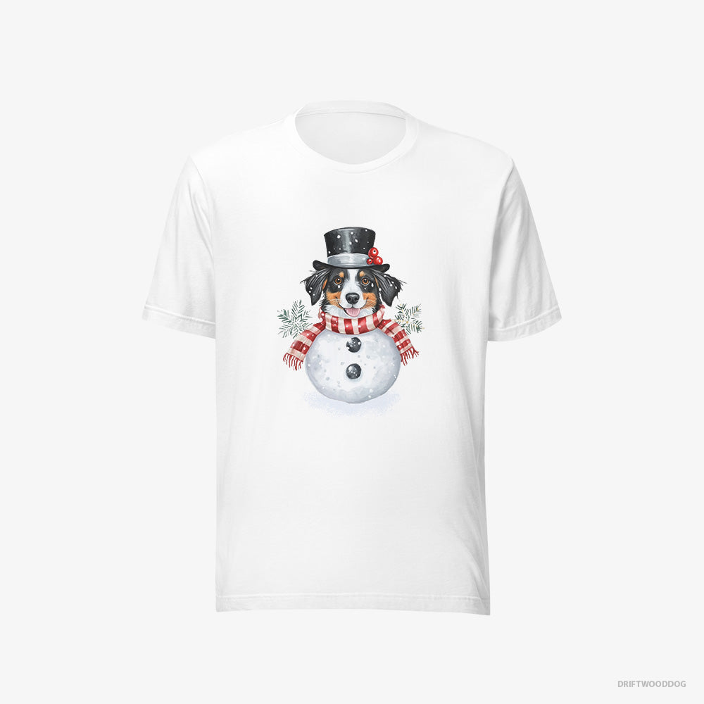 Border Collie T-Shirt – Men White T-Shirt Eco-Friendly – Dressed as a Snowman (on White Background)