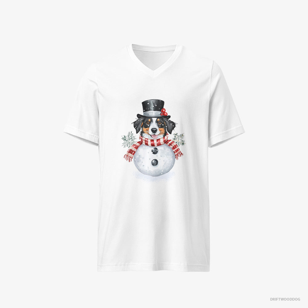 Border Collie Dressed as a Snowman V-Neck T-Shirt