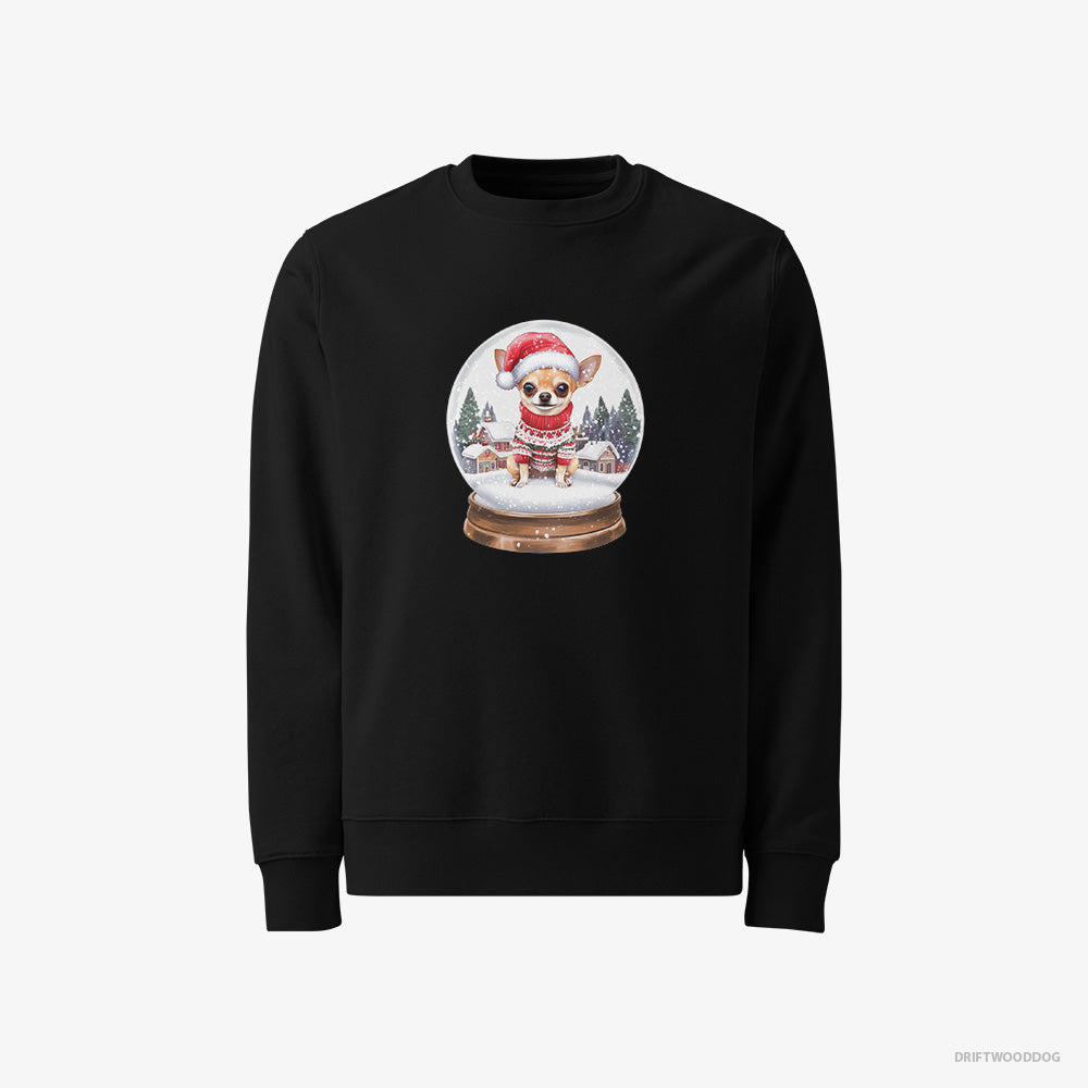 Chihuahua Sweatshirt – Men Black Sweatshirt Classic – in a Festive Snow Globe (on White Background)