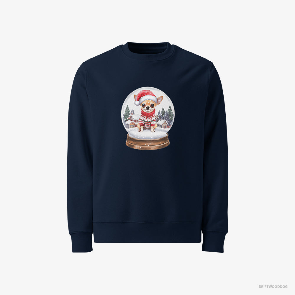 Chihuahua Sweatshirt – Men Navy Sweatshirt Classic – in a Festive Snow Globe (on White Background)