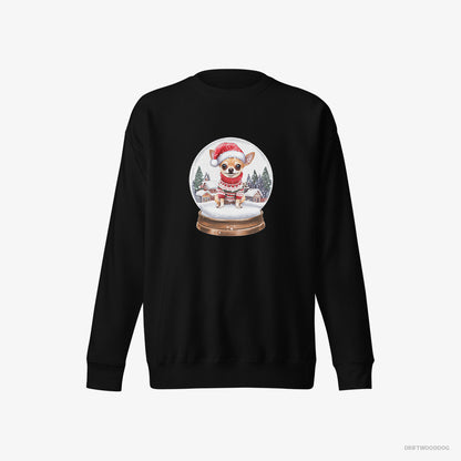 Chihuahua Sweatshirt – Men Black Sweatshirt Eco-Friendly – in a Festive Snow Globe (on White Background)