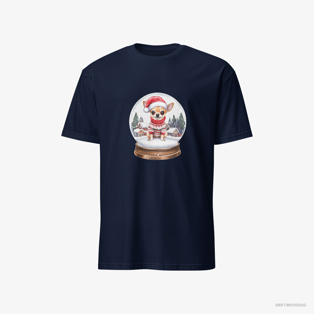 Chihuahua T-Shirt – Women Navy T-Shirt Classic – in a Festive Snow Globe (on White Background)