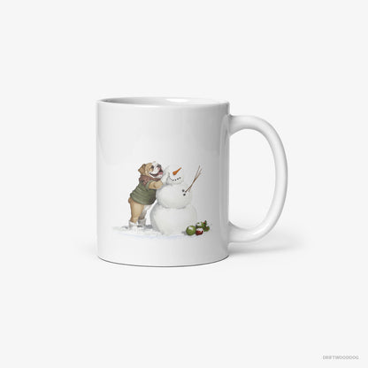 Bulldog Creating a Snowman White Mug