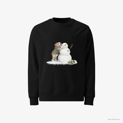 Bulldog Sweatshirt – Men Black Sweatshirt Classic – Creating a Snowman (on White Background)