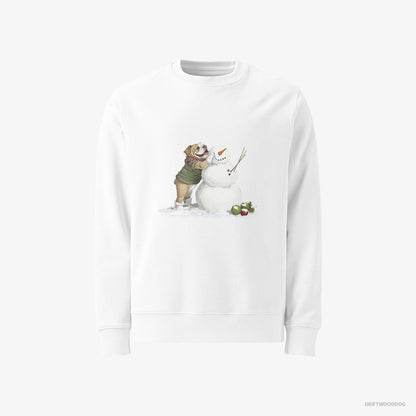 Bulldog Creating a Snowman White Sweatshirt